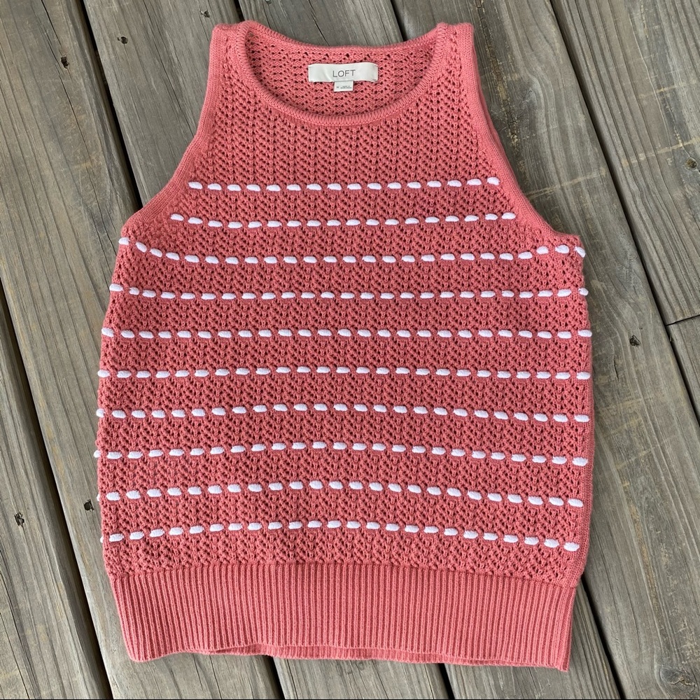 LOFT Sweater Tank Crochet Knitted Stripe